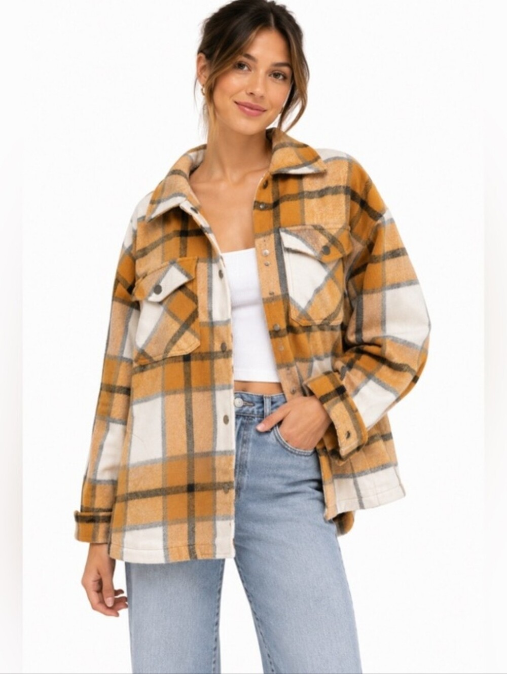 HFX Flannel Shirt Jacket Size XXL Plaid Print Snap Front Relaxed Fit Shacket